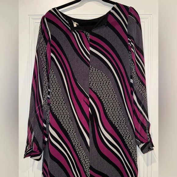 Cato Women’s Black Purple Grey patterned layered sheath dress sz S - Picture 2 of 9